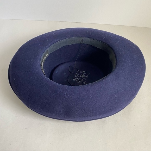 Vintage 90s Whittall & Shon Wool Sequin Hat Navy Blue Gold Wide Brim - Picture 8 of 14